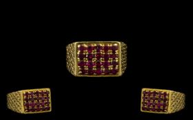 18ct Gold Superb Quality Ruby Set Dress Ring of Solid Construction.
