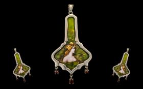 Art Nouveau Style Attractive and Well Made Silver and Enamel Set Pendant of Pleasing Art Nouveau