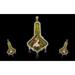 Art Nouveau Style Attractive and Well Made Silver and Enamel Set Pendant of Pleasing Art Nouveau