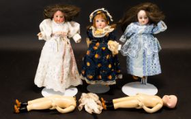 Four Bisque Headed Dolls, comprising a Heubach, Koppelsdorfer, marked and numbered 250 16/0, a