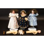 Four Bisque Headed Dolls, comprising a Heubach, Koppelsdorfer, marked and numbered 250 16/0, a