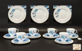 Suzie Cooper Vintage Tea Set comprising six cups, six saucers and six cake plates. All on white