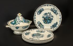 Mason's Ironstone ' Fruit Basket ' Tureen and Five Dinner Plates,