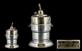 A Cazens Safety Lamp of American origin, in chrome material Height 10''. Please see accompanying