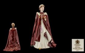 Royal Worcester Hand Painted Porcelain Figure - Queen Elizabeth II 80th Birthday Dressed In Robes of