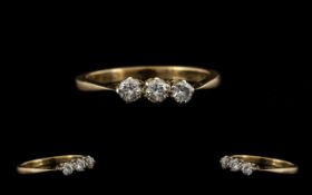 18ct Gold - Nice Quality 3 Stone Diamond Set Ring. Marked 18ct.