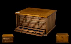 Mahogany 14 Drawer Specimen Coin Cabinet Plane removable front which opens to reveal 14 Slim Drawers