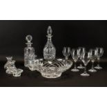 Drinkers Interest - Two Cut Glass Decanters & Glasses. To include a bottle shaped decanter with