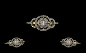 18ct Gold - Diamond Set Superb Dress Ring,