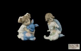 Nao by Lladro Pair of Handmade and Hand Painted Porcelain Figures ( 2 ) Comprises 1/ ' Goodnight