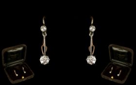 Antique Pair of Attractive 18ct Gold Diamond Set Pair of Drop Earrings,