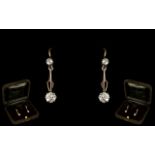 Antique Pair of Attractive 18ct Gold Diamond Set Pair of Drop Earrings,