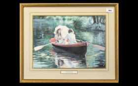 Sherree Valentine Daines Print 'The Boating Lake'. Framed and mounted behind glass in a contemporary