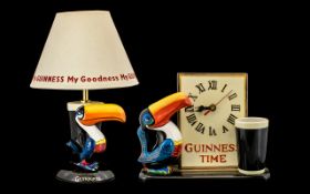 Guinness Interest. Guinness Clock with Toucan and pint and a Guinness Toucan table Lamp, made by