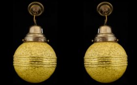 Art Deco Lights. 2 1930s Art Deco lights and fittings of Globular shape with mottled effect, with