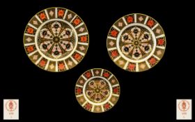 Royal Crown Derby Imari Pattern Cabinet Plates ( 3 ) In Total. All Pattern No 1128. Comprises 1/