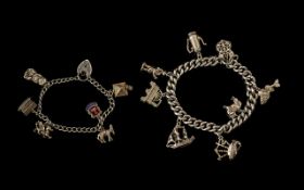 Two Vintage Sterling Silver Bracelets, Loaded with 14 Silver Charms. All Marked for Silver. Both