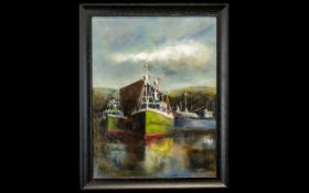 Oil Painting by Hadrian Richards 'The Harbour' signed to bottom left hand side. Framed in