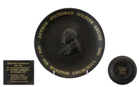 Black Basalt 'Sir Winston Churchill' Plaque, as new condition with original box and paperwork.