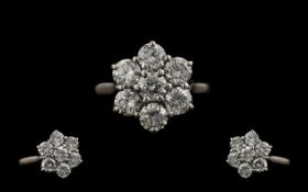 18ct White Gold Stunning Quality Diamond Set Cluster Ring - Flower head Design.