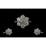 18ct White Gold Stunning Quality Diamond Set Cluster Ring - Flower head Design.