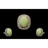 18ct White Gold Attractive and Nice Quality Opal and Diamond Set Cluster Ring, Flower head Setting.