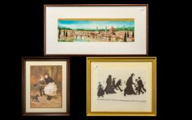 Collection of Three Paintings to include a limited edition Lowry Print 3rd copy of 8, mounted and