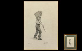 Tom Dodson 1910 - 1991 Artist Drawn and Signed Pencil Sketch - Titled ' The Hodcarrier ' Mounted and