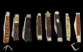 A Good Collection of Quality Antler Handle Multi-Blade and Double Bladed Penknives ( 8 ) In Total.