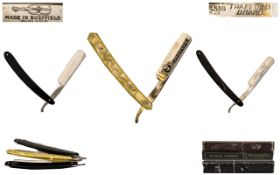 A Top Quality - But Small Collection of Early 20th Century Straight Razors ( 3 ) In Total. Comprises