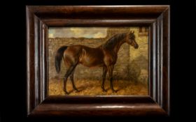 Early 19th Century Well Painted Oil on Board - Titled ' Study of a Racehorse / Stallion '