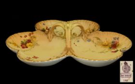 Royal Worcester Blush Ivory Trefoil Dish each section of the dish heart shaped and decorated in