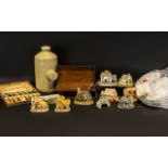Box of Assorted Collectibles to include 8 Hermitage Collection Lilliput Lane houses, a stone water