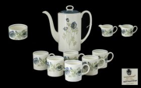 Wedgwood Susie Cooper Design 'Glen Mist' Coffee Set comprising coffee pot, six coffee cups, two