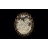 A Large and Impressive Shell Cameo 9ct Gold Mounted Brooch of Oval Form,