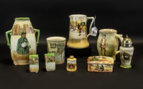 Collection of Royal Doulton Series Ware twin handled vase 'Sairey Gamp'; storage pot D5020 'Mr