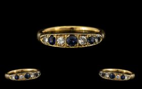 18ct Gold Attractive Diamond and Sapphire Set Dress Ring - both diamonds and sapphires are of