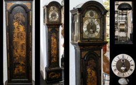 George II Black Lacquered Chinoiserie Decorated 8 Day Long case Clock. c.1740. By Richard Finch of