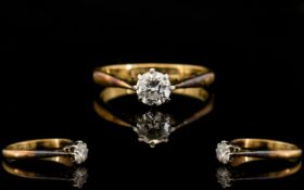 18ct Gold and Platinum Good Quality Single Stone Diamond Ring,