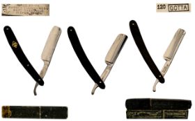 Antique Period Finest Quality - Collection of Hollow Ground Steel Bladed Straight Razors ( 3 ) In