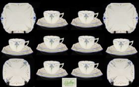 Shelley Fine Quality 1930s Fine Bone China 35 Piece Tea Service 'Blue Iris'. Pattern No. 11561. Iris