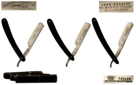 Fine Quality Antique Period Hollow Ground Steel Straight Razors - All In Nr Mint Condition and Razor