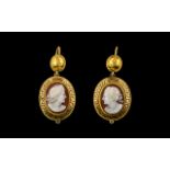 Antique Period - Early Victorian Stunning Quality Pair of 18ct Gold Cameo Set Earrings,