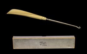 Vintage Ivory Handled Glove Hook in original box, by W Huck of Fleetwood. Please see accompanying