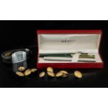 Collection of Pens & Collectibles including Novartis stainless steel fountain pen with gilt trim;