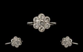 18ct Gold and Platinum Superb Quality Diamond Set Cluster Ring In a Flower head Design.