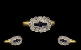 18ct White Gold - Ladies Attractive Diamond and Sapphire Set Dress Ring of Pleasing Design.