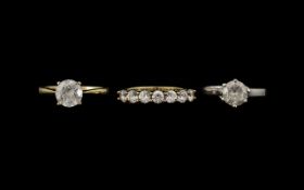 White Topaz Half Eternity Ring and Two Faux Diamond Solitaires,