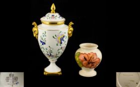 Moorcroft Vase & Coalport Urn. Moorcroft Vase with flower decoration and Hand painted Coalport Urn