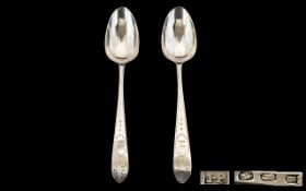 Irish - Fine Pair of 18th Century Silver Serving Spoons From the Irish Silversmith John Pittar.